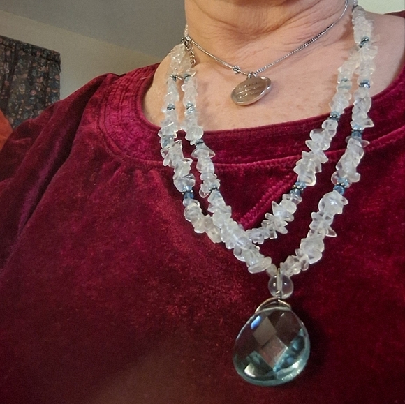 Vintage quartz tiered necklaceDouble strand clear quartz with aquafaceted - Picture 4 of 9